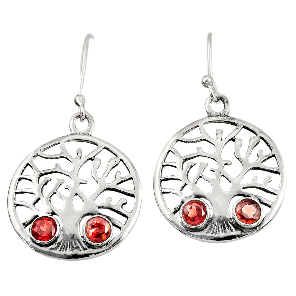 1.92cts natural red garnet 925 sterling silver tree of life earrings d38107