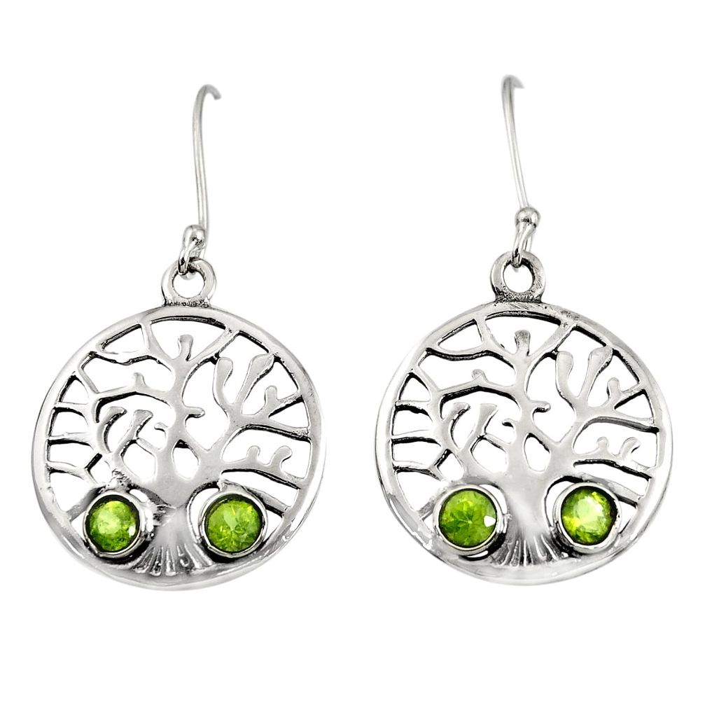 2.01cts natural green peridot 925 sterling silver tree of life earrings d38110
