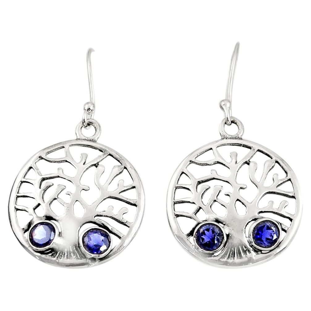 2.01cts natural blue iolite 925 sterling silver tree of life earrings d38111