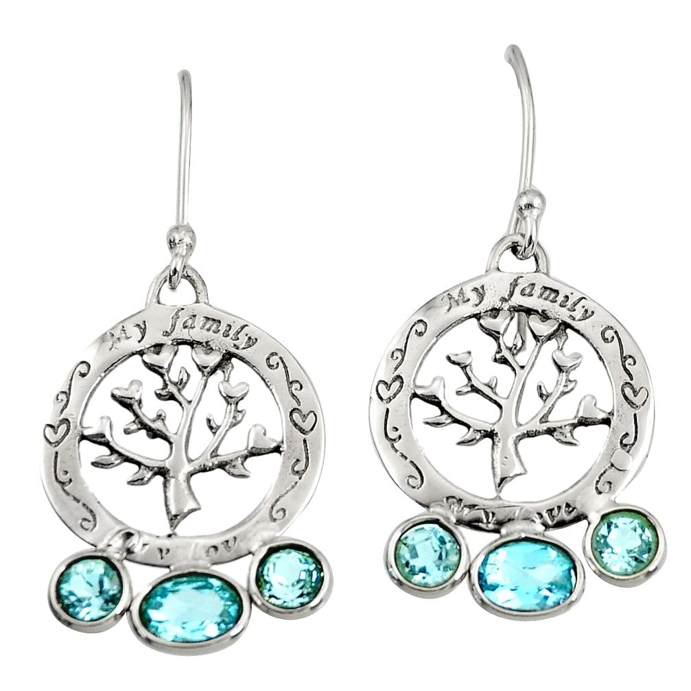 925 sterling silver 5.07cts natural blue topaz tree of life earrings d38113