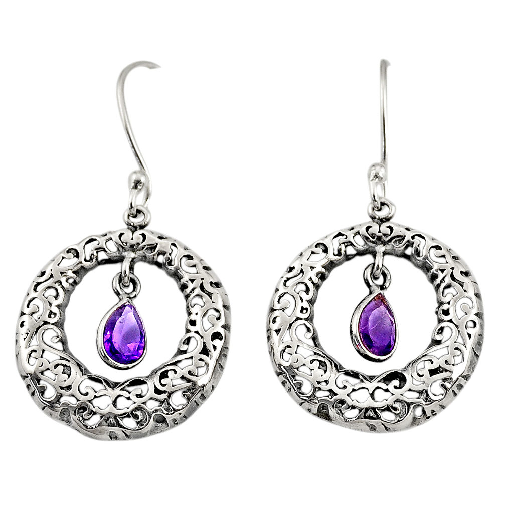 2.35cts natural purple amethyst 925 sterling silver dangle earrings d38114