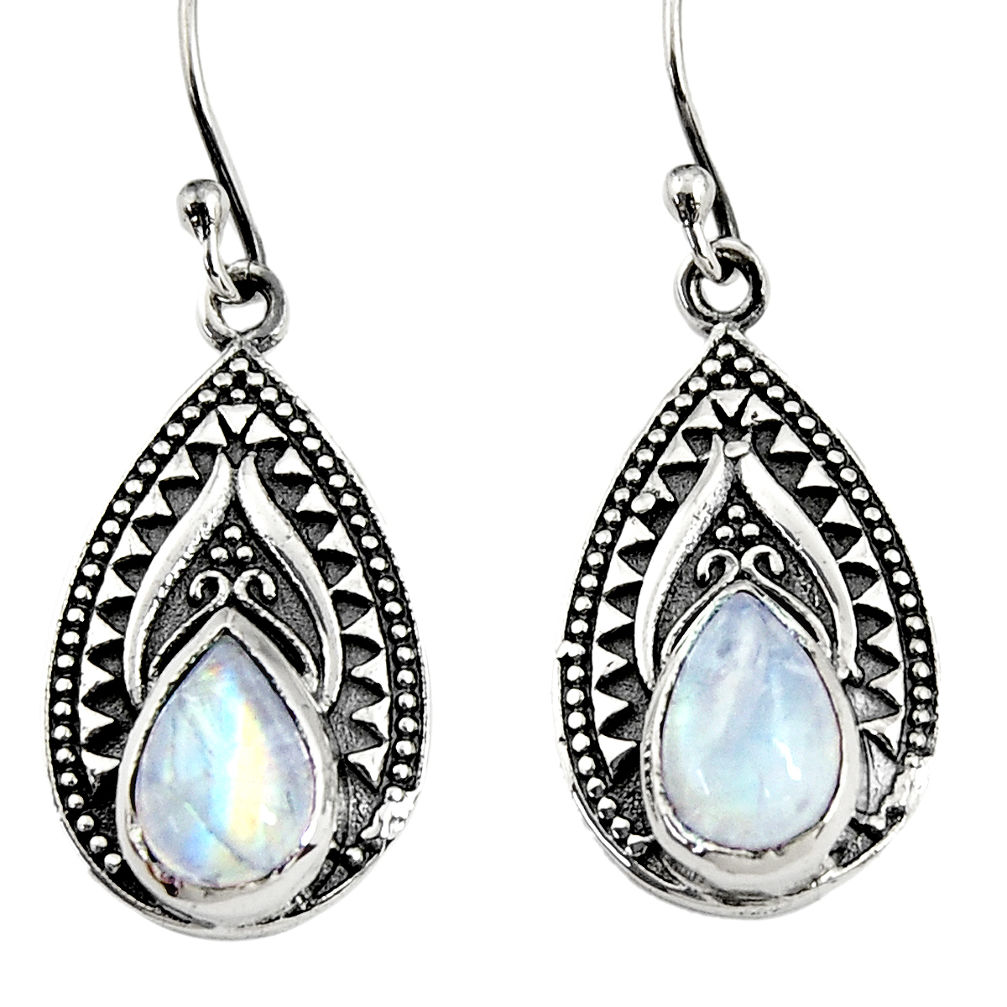 4.92cts natural rainbow moonstone 925 sterling silver dangle earrings d38134