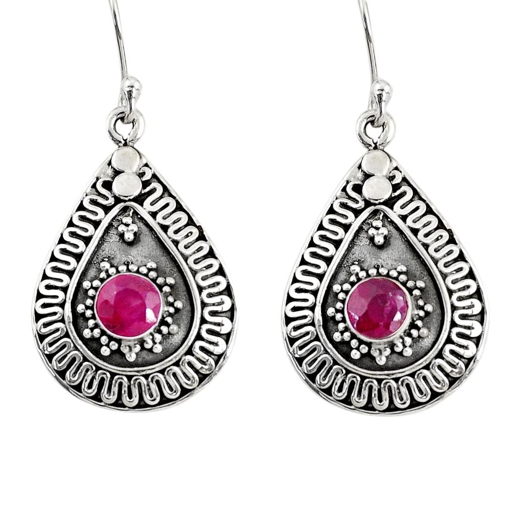 1.76cts natural red ruby 925 sterling silver dangle earrings jewelry d38163