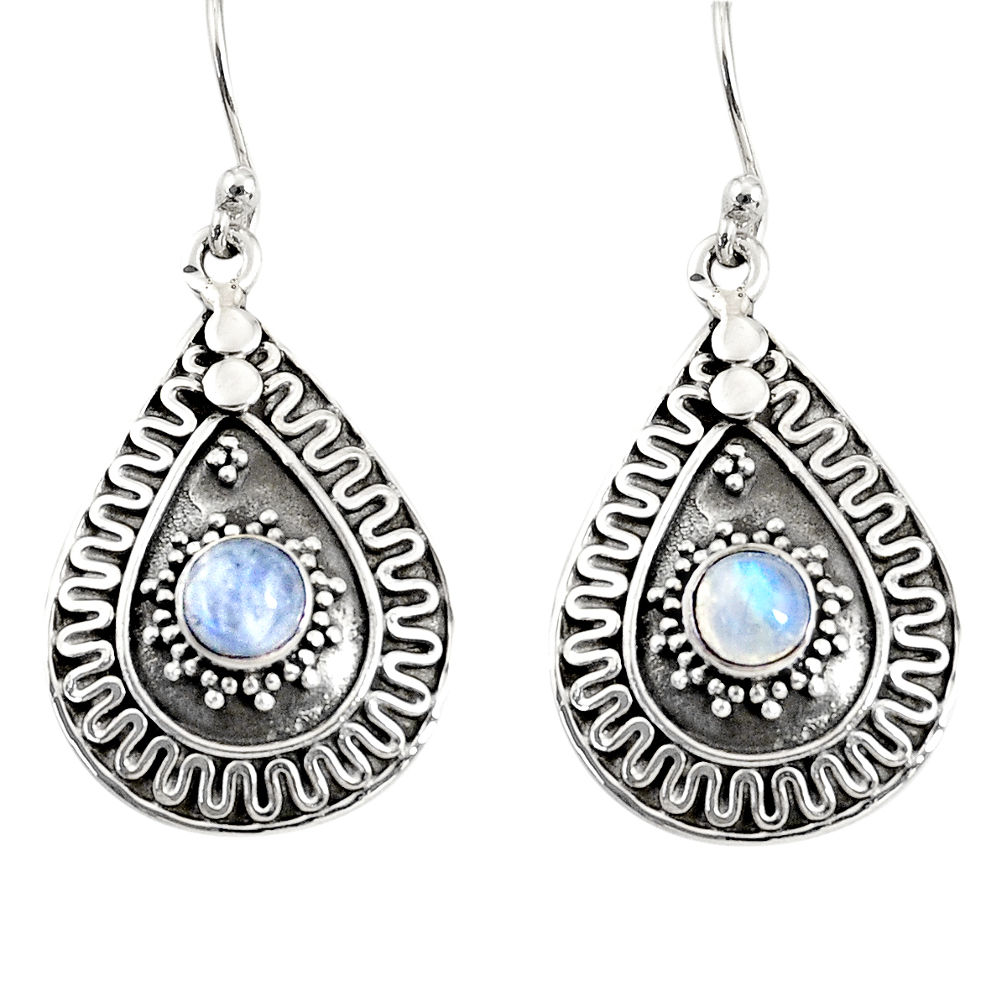 1.76cts natural rainbow moonstone 925 sterling silver dangle earrings d38164