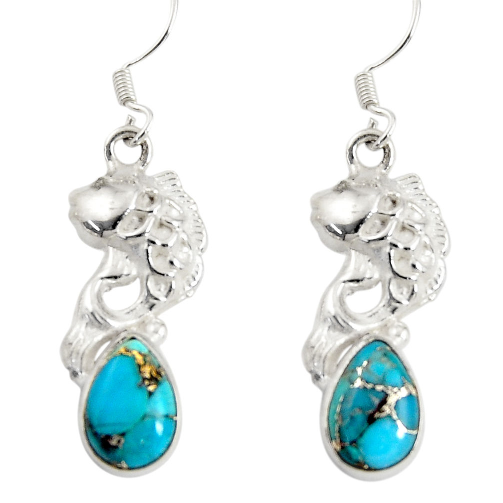 5.30cts blue copper turquoise 925 sterling silver fish earrings jewelry d38227