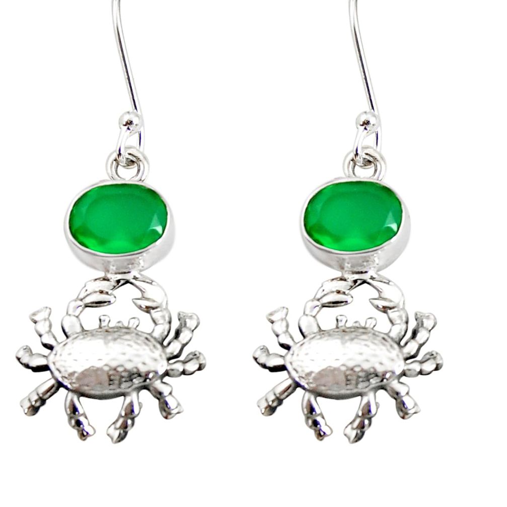 4.38cts natural green chalcedony 925 sterling silver crab earrings d38242