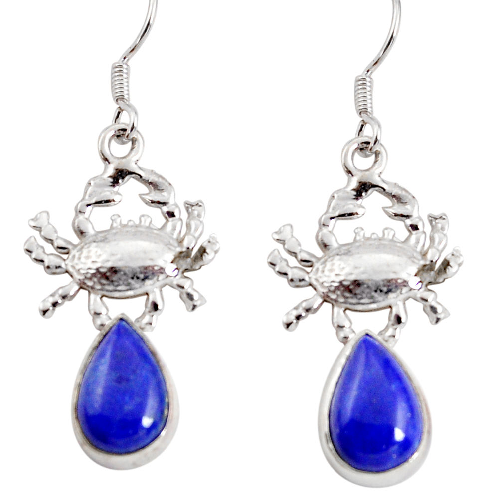 6.55cts natural blue lapis lazuli 925 sterling silver crab earrings d38243