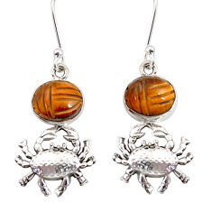 925 sterling silver 7.84cts natural brown tiger's eye crab earrings d38248