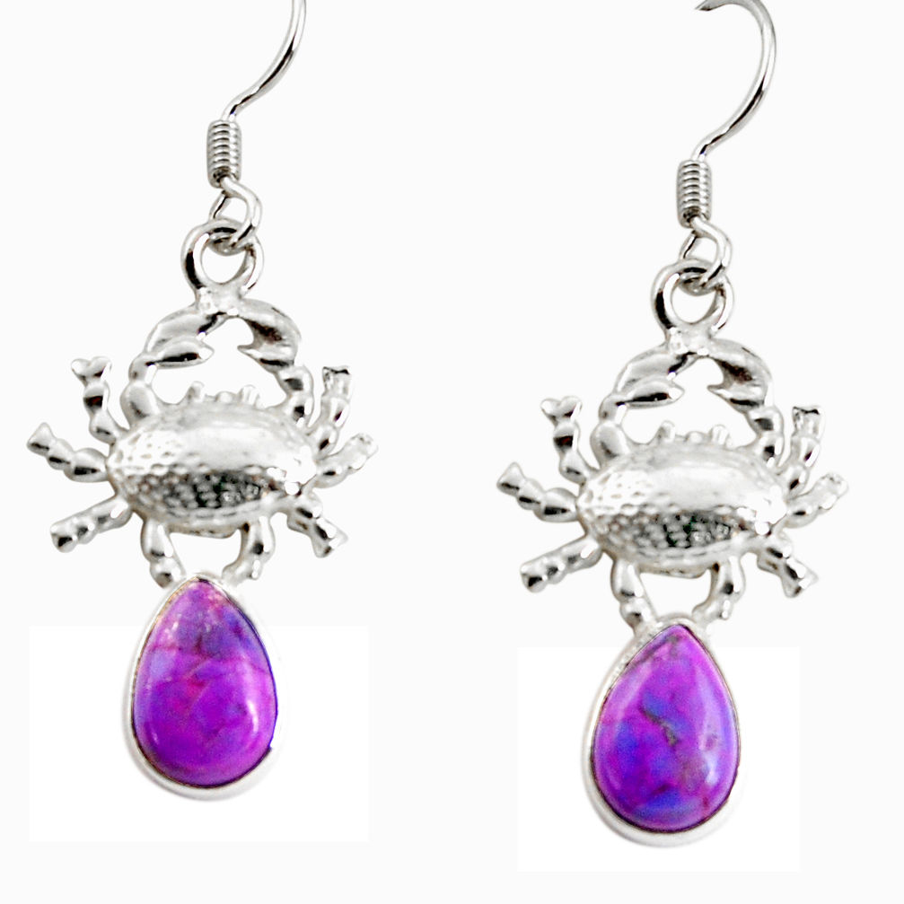 925 sterling silver 4.93cts purple copper turquoise crab earrings jewelry d38251