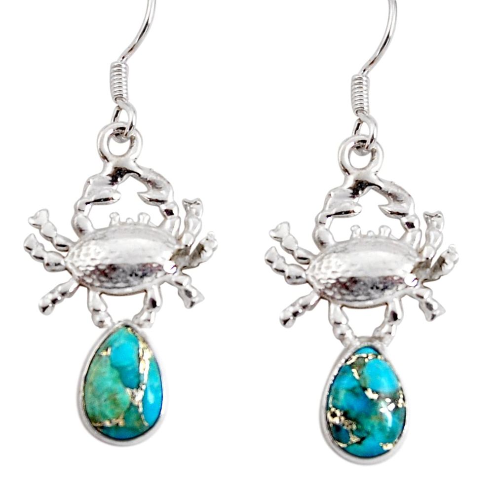 5.11cts blue copper turquoise 925 sterling silver crab earrings jewelry d38252