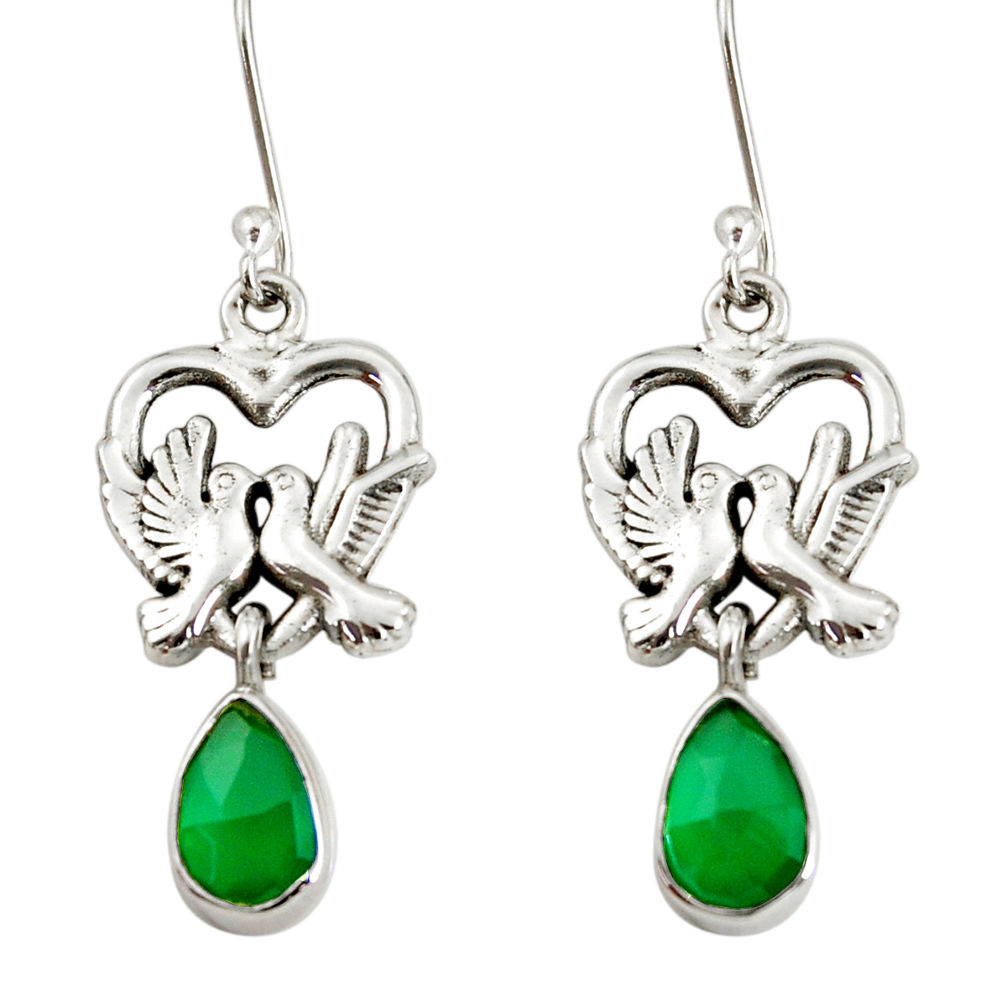 5.24cts natural green chalcedony 925 sterling silver love birds earrings d38262