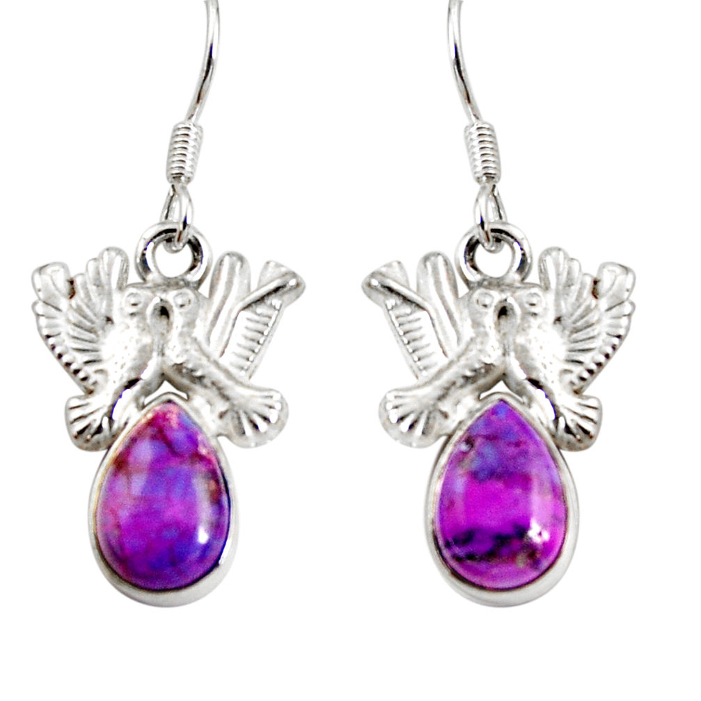 5.01cts purple copper turquoise 925 sterling silver love birds earrings d38270