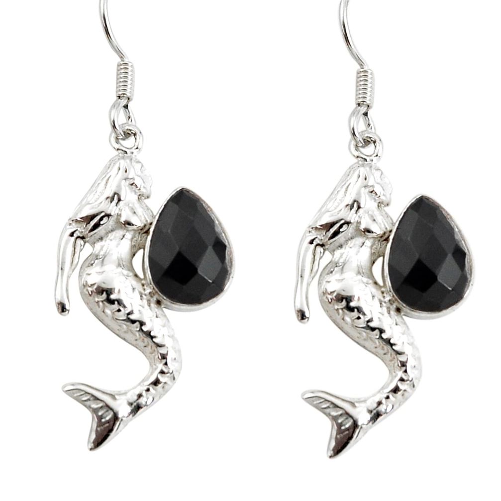 black onyx 925 sterling silver fairy mermaid earrings d38276