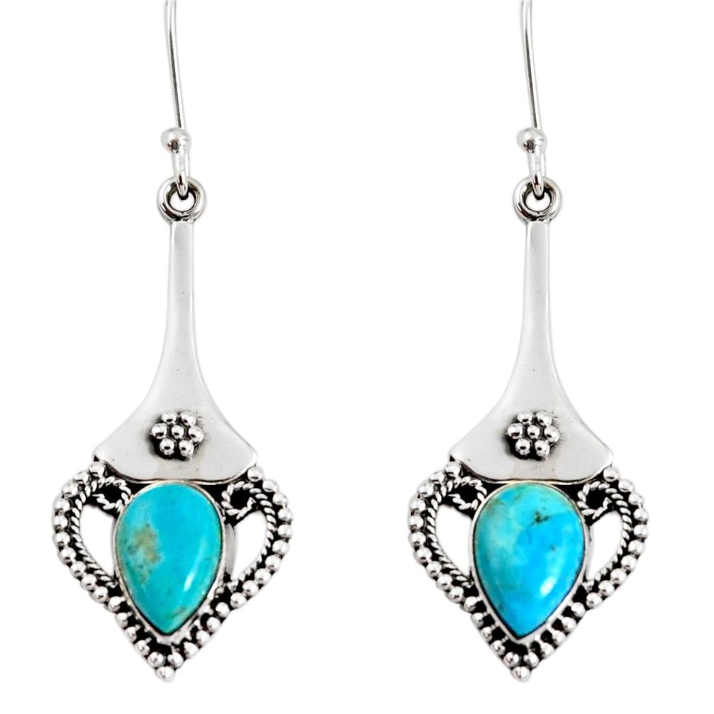 5.95cts blue arizona mohave turquoise 925 silver love birds earrings d38279