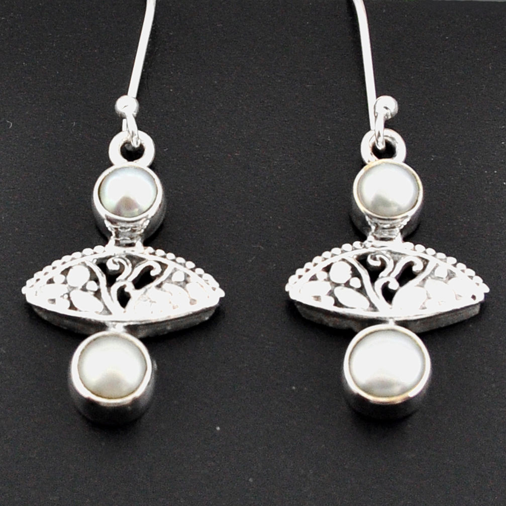 4.90cts natural white pearl 925 sterling silver dangle earrings jewelry d38284
