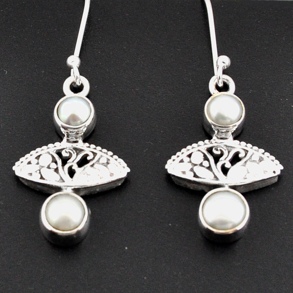 925 sterling silver 4.47cts natural white pearl dangle earrings jewelry d38285