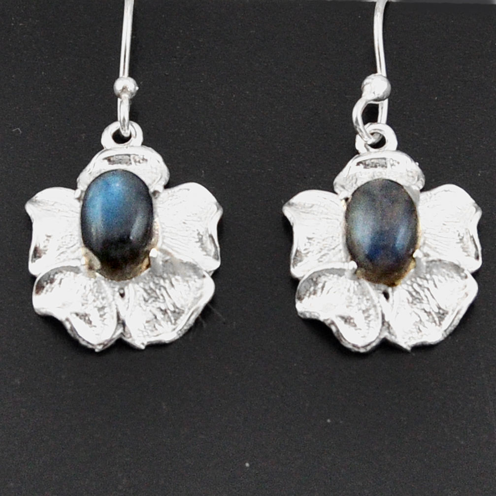 blue labradorite 925 sterling silver flower earrings d38288