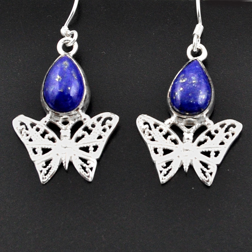 925 sterling silver 6.63cts natural blue lapis lazuli butterfly earrings d38289