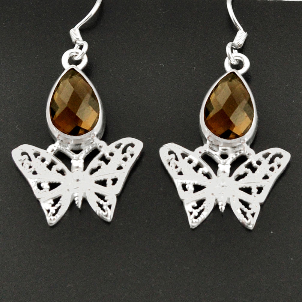 5.13cts brown smoky topaz 925 sterling silver butterfly earrings jewelry d38290