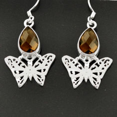 Clearance Sale- 5.13cts brown smoky topaz 925 sterling silver butterfly earrings jewelry d38290
