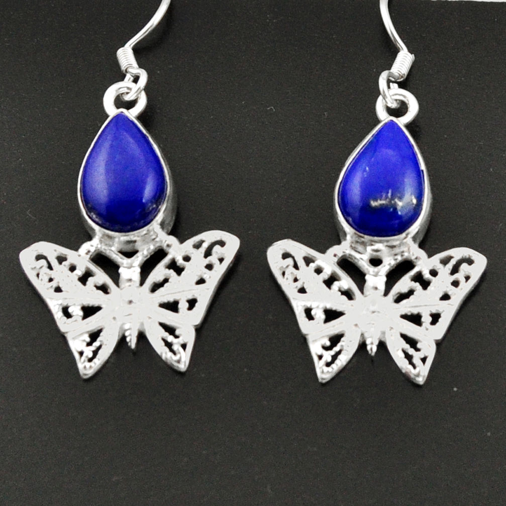 5.30cts natural blue lapis lazuli 925 sterling silver butterfly earrings d38291