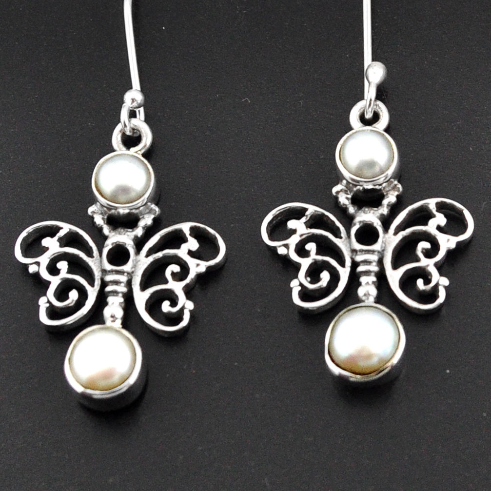 925 sterling silver 4.21cts natural white pearl butterfly earrings d38293