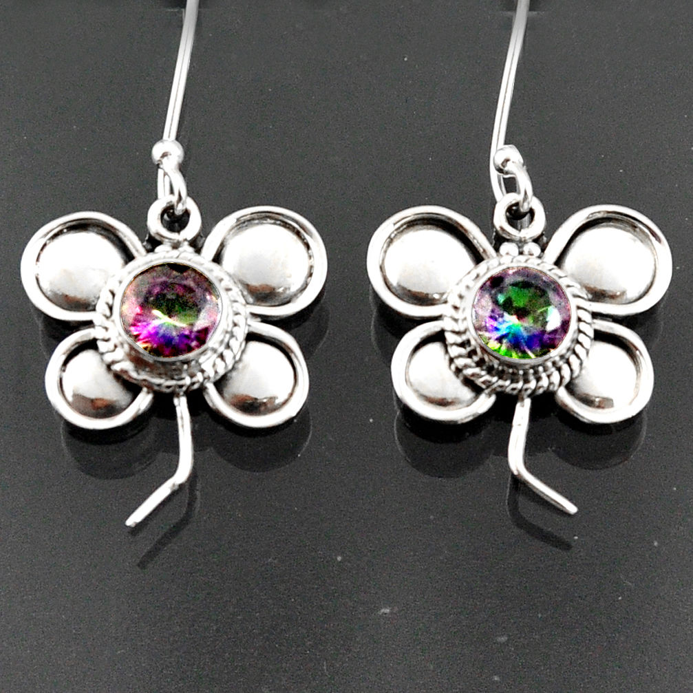 2.23cts multi color rainbow topaz 925 sterling silver dragonfly earrings d38294