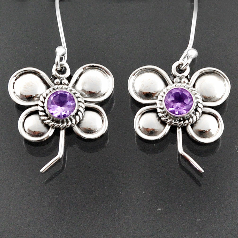 925 sterling silver 1.88cts natural purple amethyst dragonfly earrings d38296
