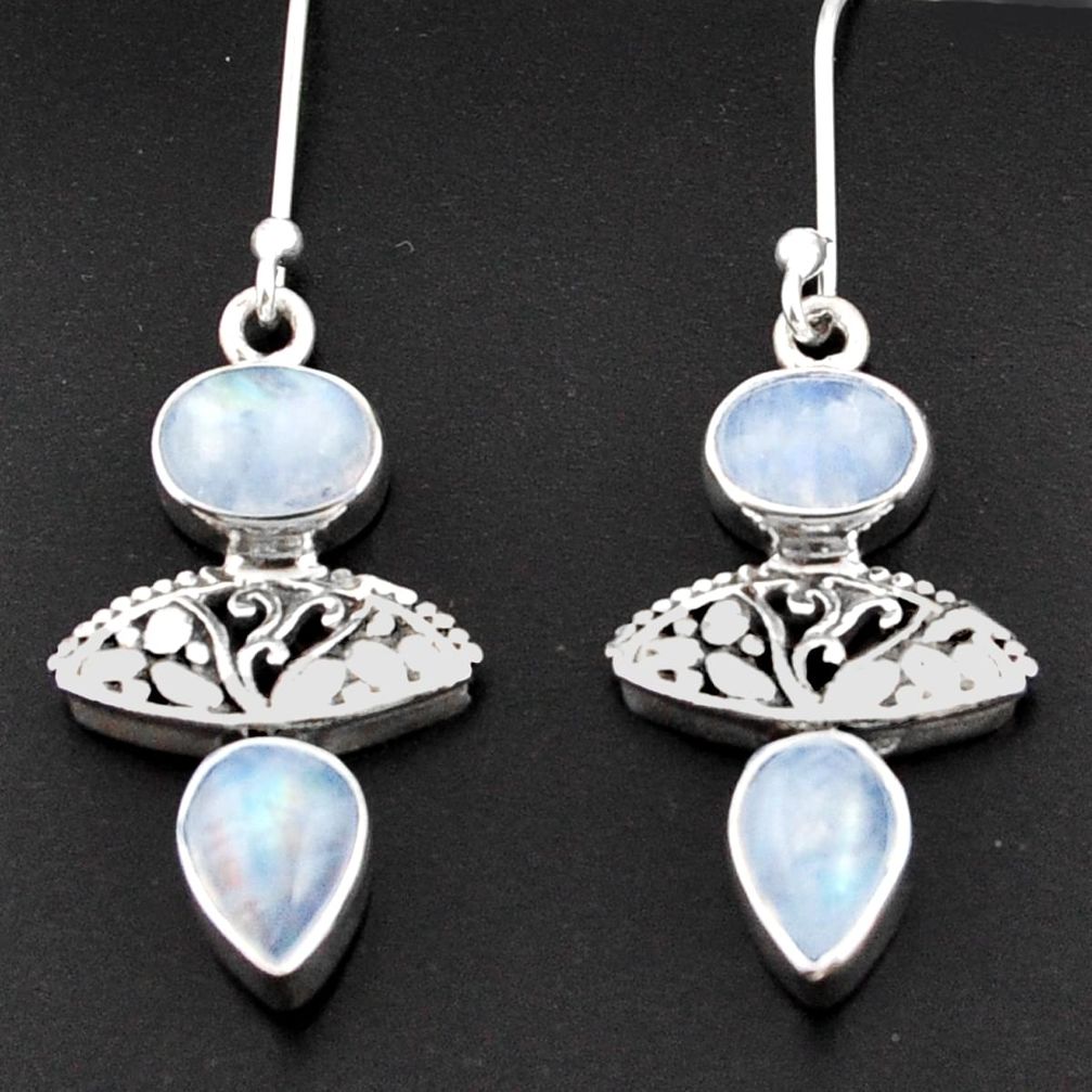 8.83cts natural rainbow moonstone 925 sterling silver dangle earrings d38299