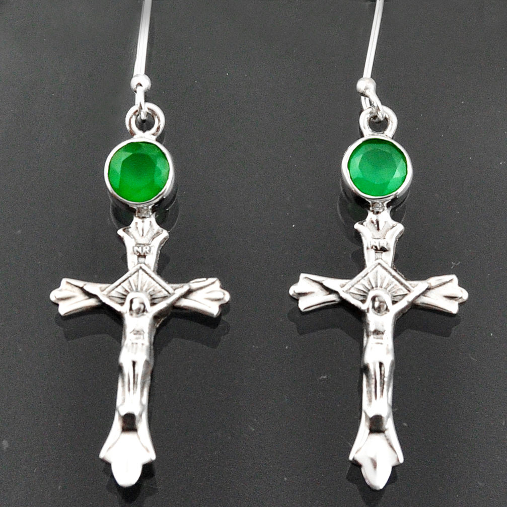 2.24cts natural green chalcedony 925 sterling silver holy cross earrings d38308