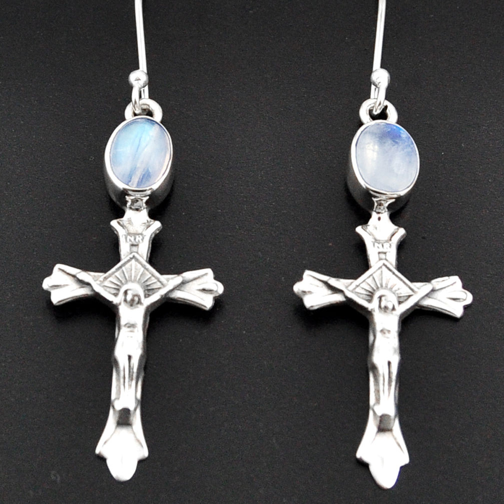 925 sterling silver 4.52cts natural rainbow moonstone holy cross earrings d38317