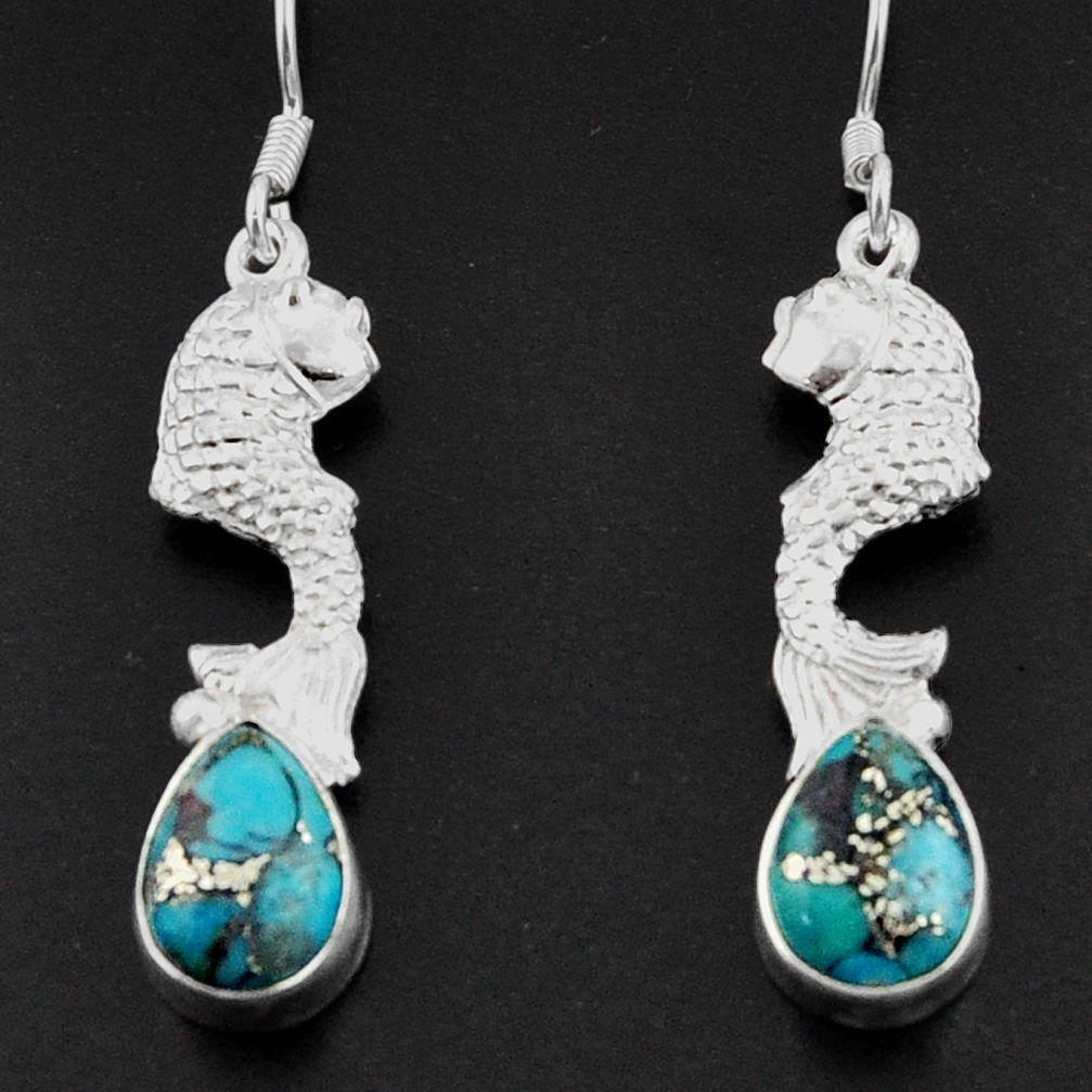 per turquoise 925 sterling silver fish earrings jewelry d38325