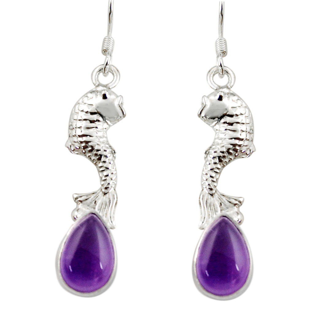 purple amethyst 925 sterling silver fish earrings jewelry d38327