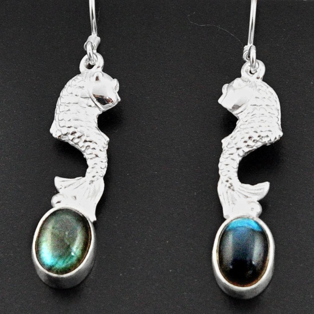 blue labradorite 925 sterling silver fish earrings d38329