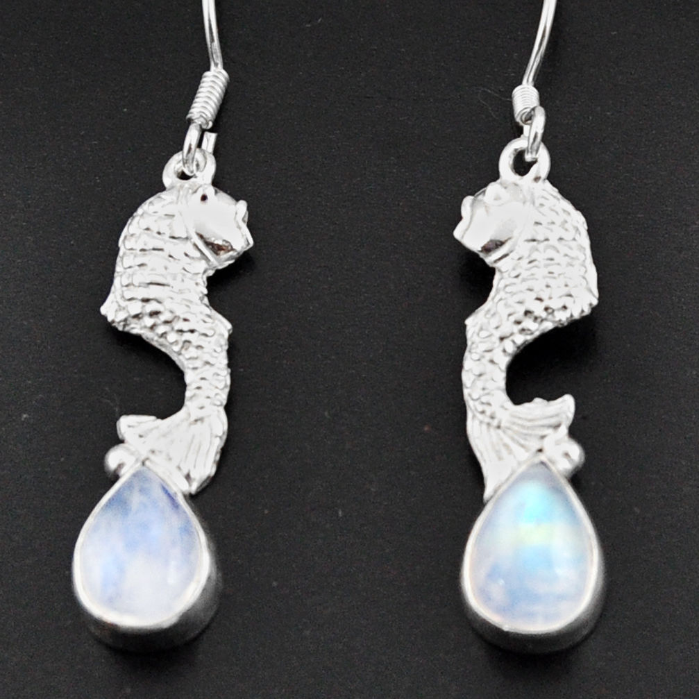 rainbow moonstone 925 sterling silver fish earrings d38331