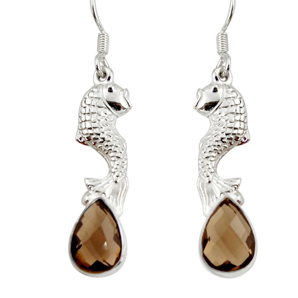 925 sterling silver 5.13cts brown smoky topaz fish earrings jewelry d38336