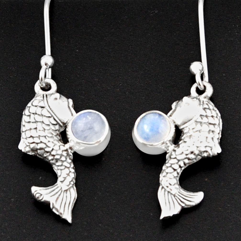 rainbow moonstone 925 sterling silver fish earrings d38339