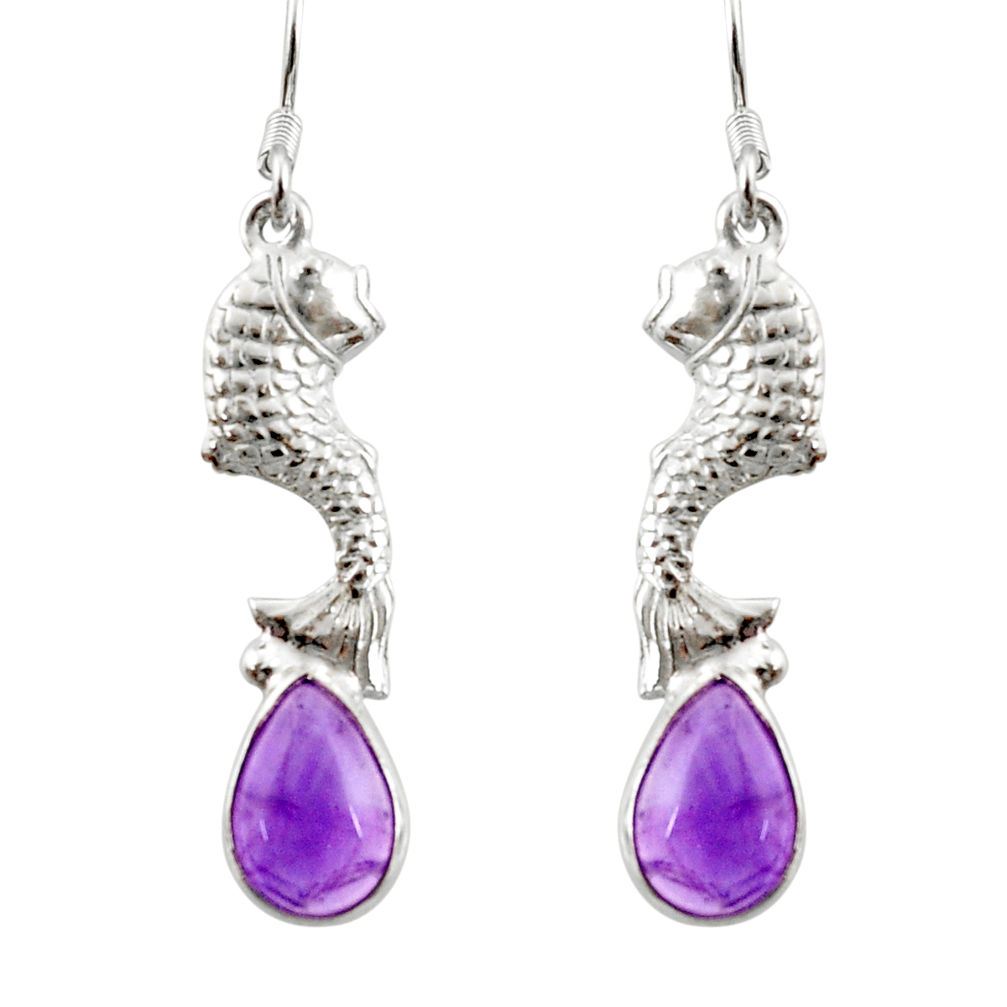 925 sterling silver 5.52cts natural purple amethyst fish earrings jewelry d38351