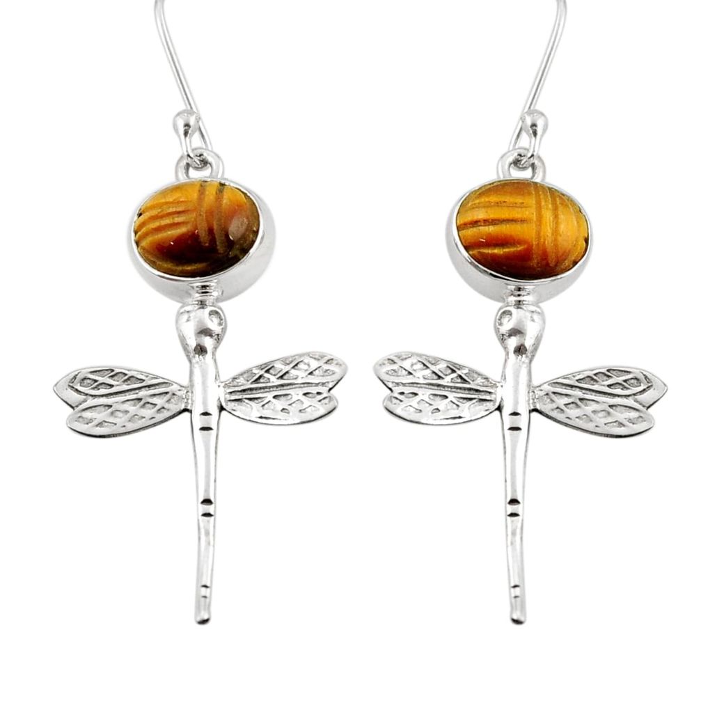 925 sterling silver 7.89cts natural brown tiger's eye dragonfly earrings d38364