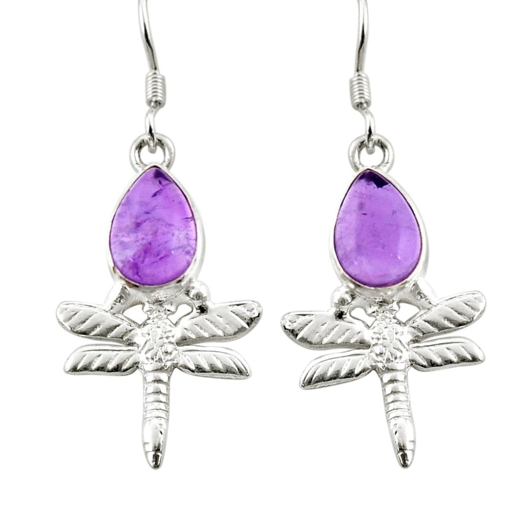 4.69cts natural purple amethyst 925 sterling silver dragonfly earrings d38366
