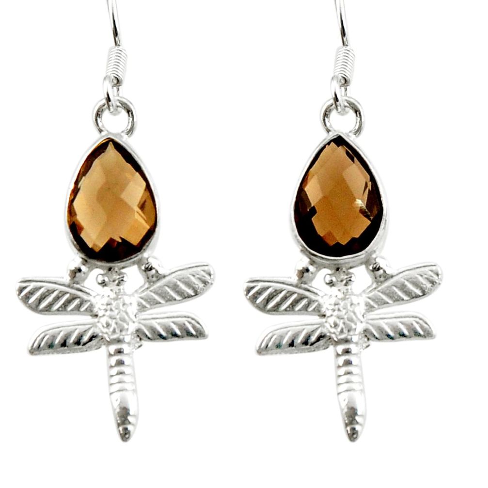 5.38cts brown smoky topaz 925 sterling silver dragonfly earrings jewelry d38368