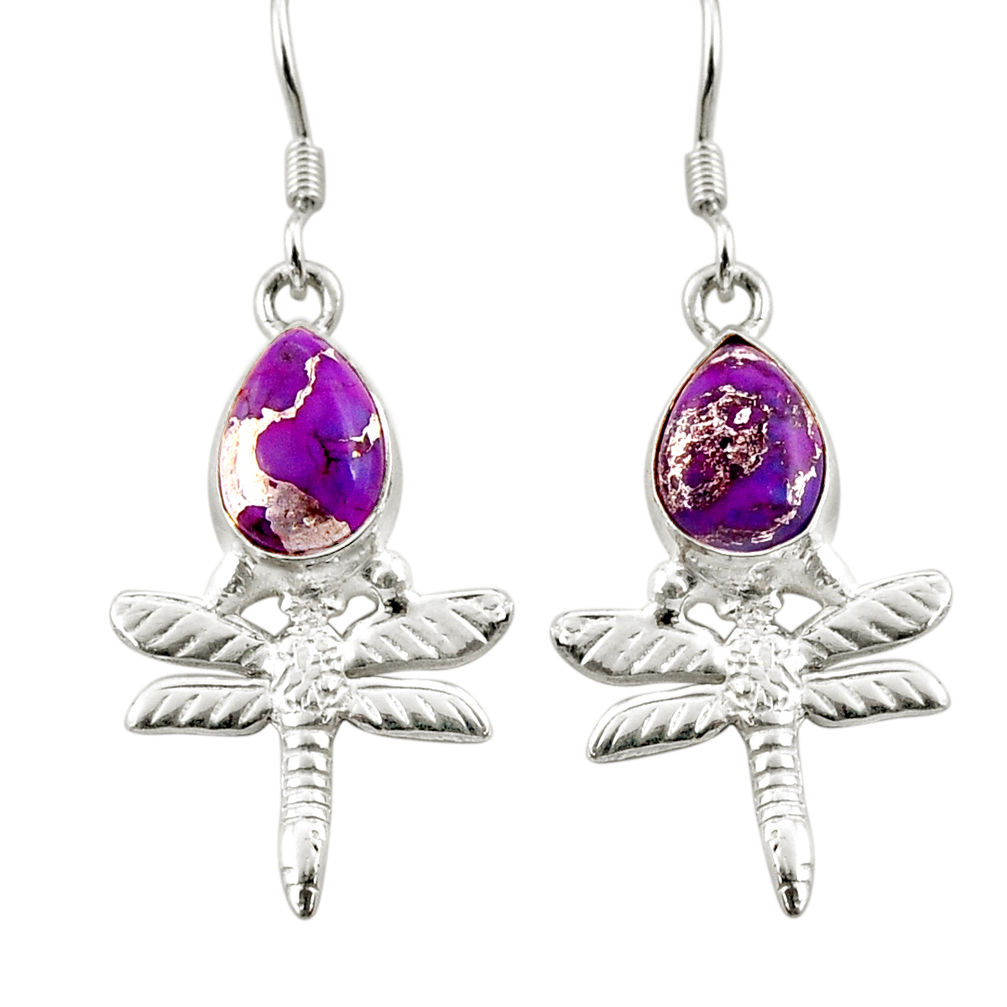 925 sterling silver 4.93cts purple copper turquoise dragonfly earrings d38370