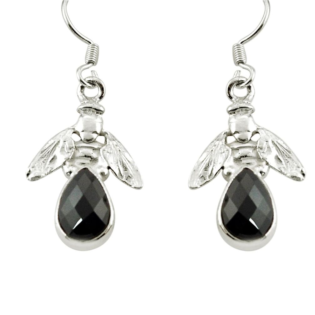 5.16cts natural black onyx 925 sterling silver honey bee earrings jewelry d38374
