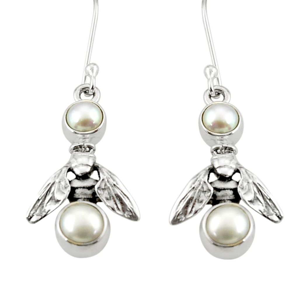 4.40cts natural white pearl 925 sterling silver honey bee earrings d38375