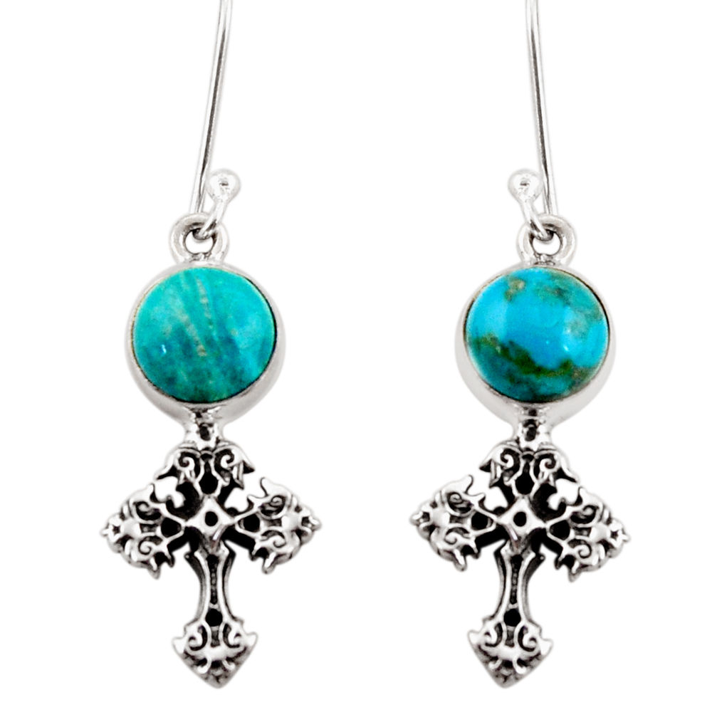 5.63cts natural blue chrysocolla 925 sterling silver holy cross earrings d38378