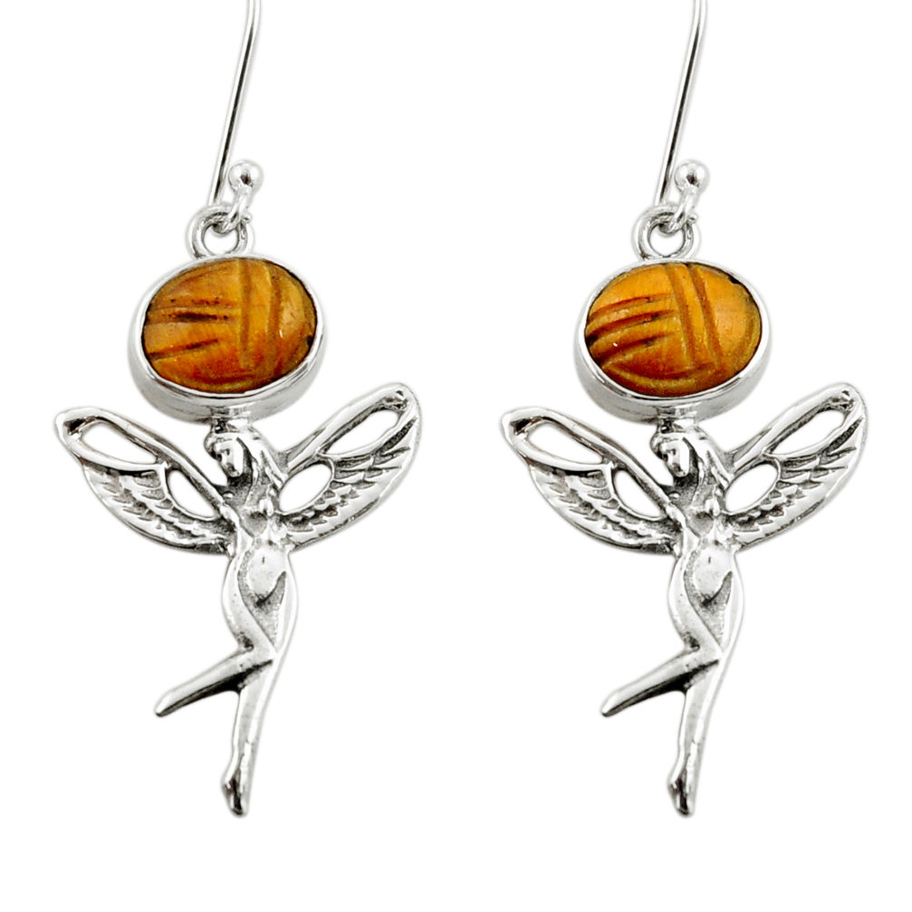 8.22cts natural brown tiger's eye 925 silver angel wings fairy earrings d38379