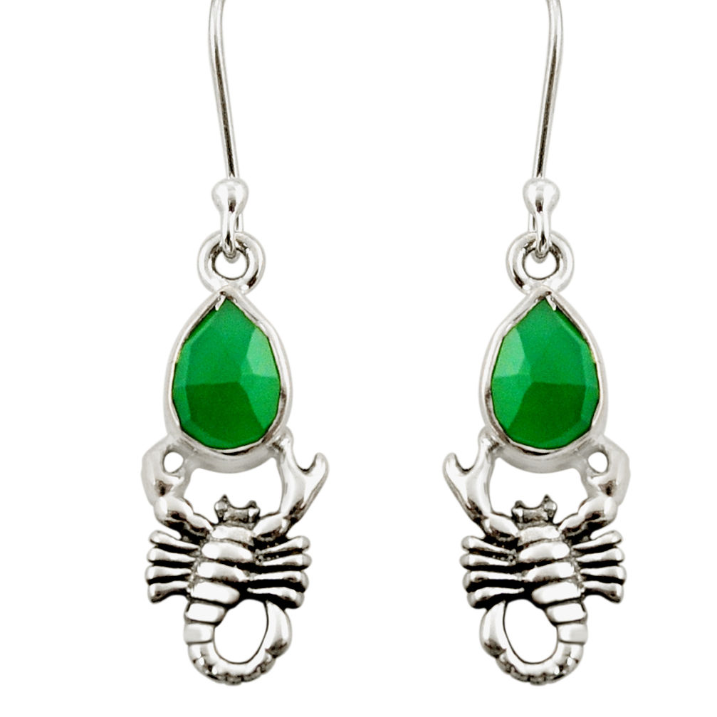4.92cts natural green chalcedony 925 sterling silver scorpion earrings d38382