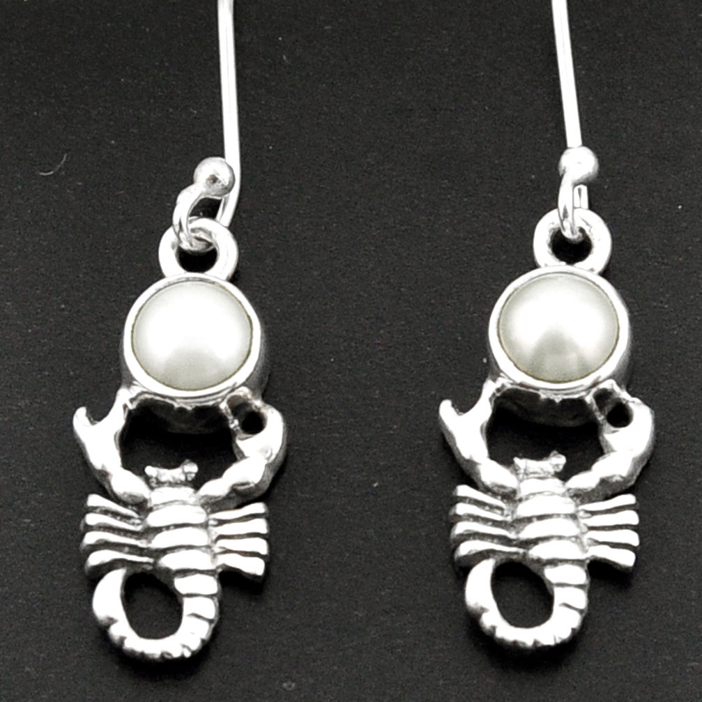 white pearl 925 sterling silver scorpion earrings jewelry d38385