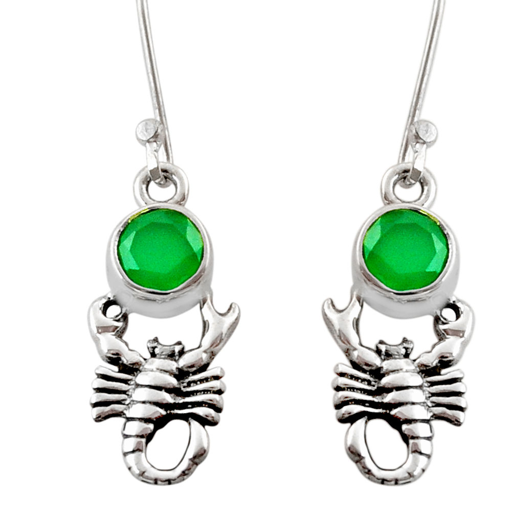 2.13cts natural green chalcedony 925 sterling silver scorpion earrings d38386