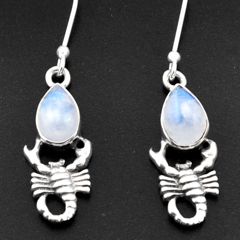 4.92cts natural rainbow moonstone 925 sterling silver scorpion earrings d38388